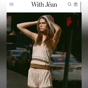 NWT With Jean Mickey Top Striped Tank Top in Cream and Brown